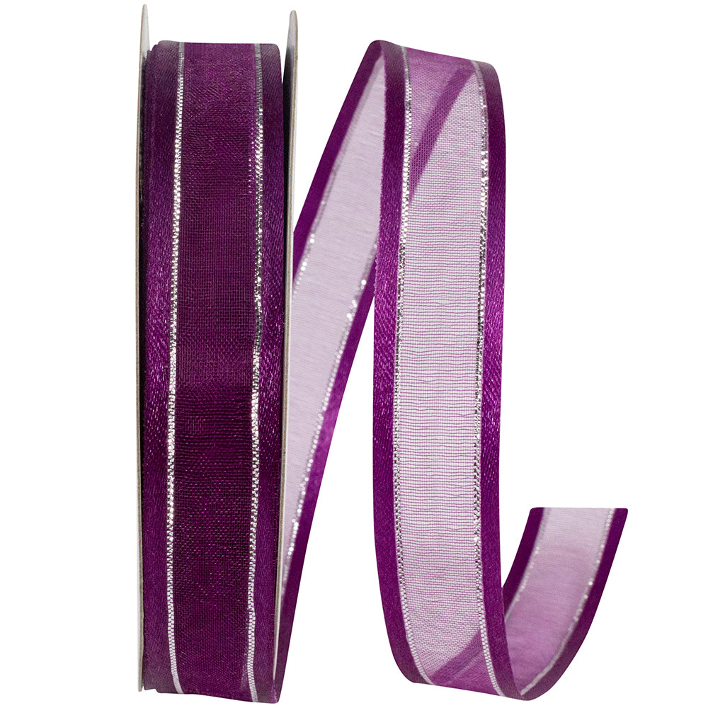 Plum Sheer Satin Edge Metallic Ribbon 5/8 Inch 25 Yards