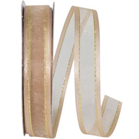 Taupe Sheer Satin Edge Metallic Ribbon 5/8 Inch for Bows