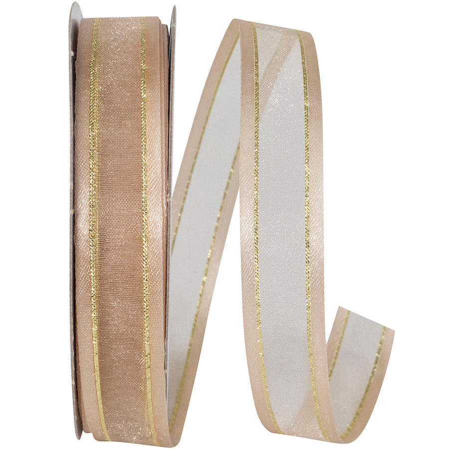 Taupe Sheer Satin Edge Metallic Ribbon 5/8 Inch for Bows