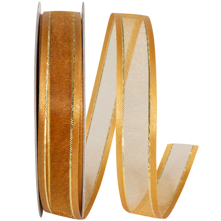 Antique Sheer Satin Edge Metallic Ribbon 5/8 Inch