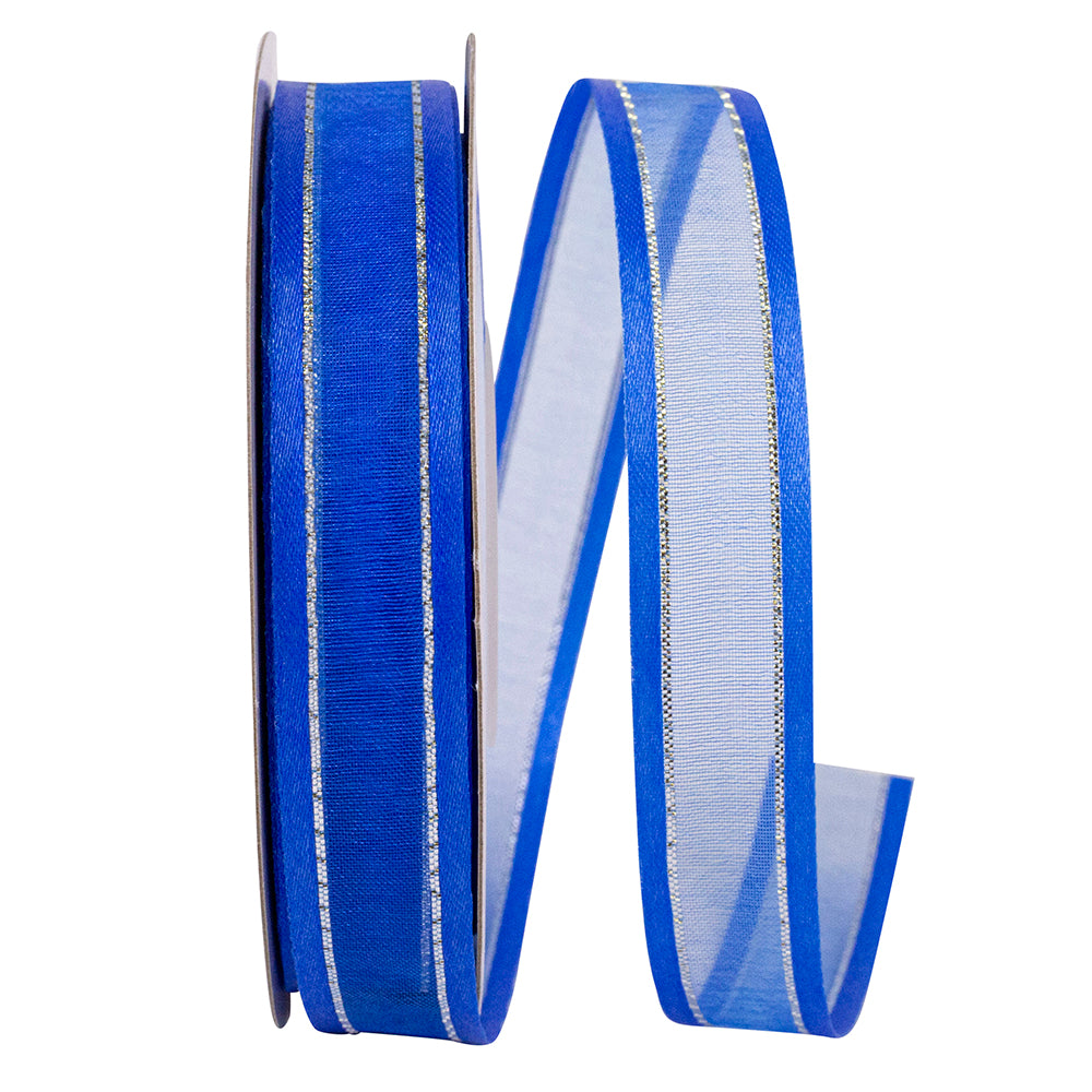 Sheer Satin Edge Metallic Ribbon Royal Silver 5/8 Inch