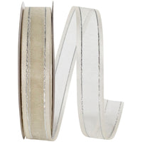 Ivory Silver Sheer Satin Edge Metallic Ribbon 5/8 Inch
