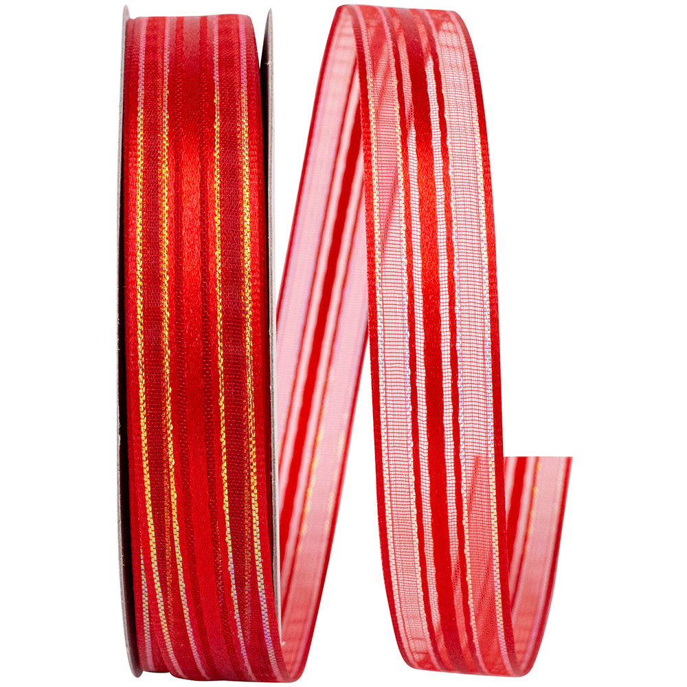 Red Corsage Stripe Style Ribbon 5/8 Inch for Wreaths