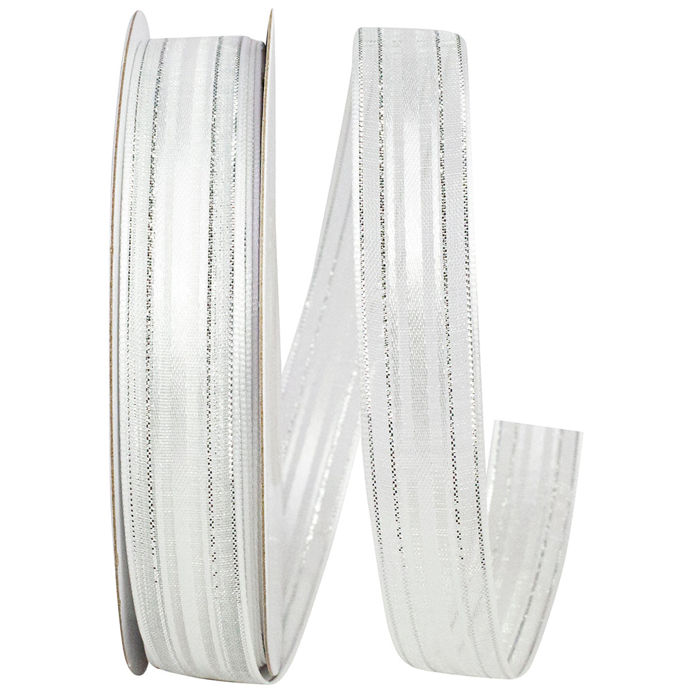 White Silver 5 8 Inch Corsage Stripe Style Ribbon for Wreaths & Bows