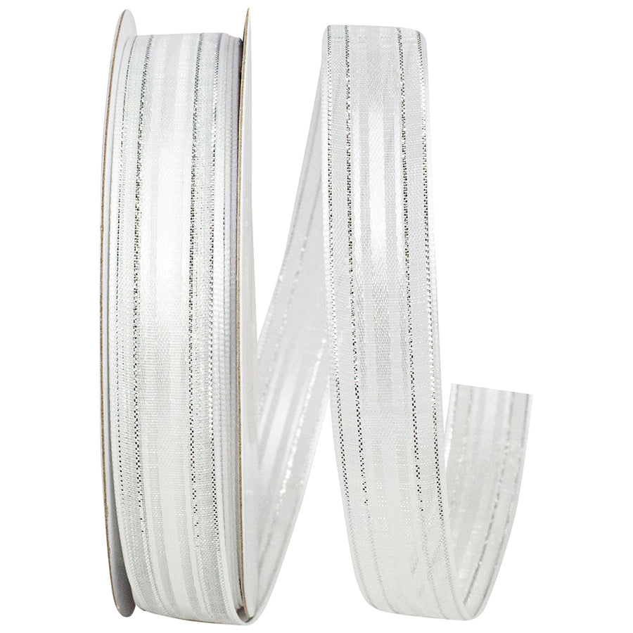 White Silver 5 8 Inch Corsage Stripe Style Ribbon for Wreaths & Bows