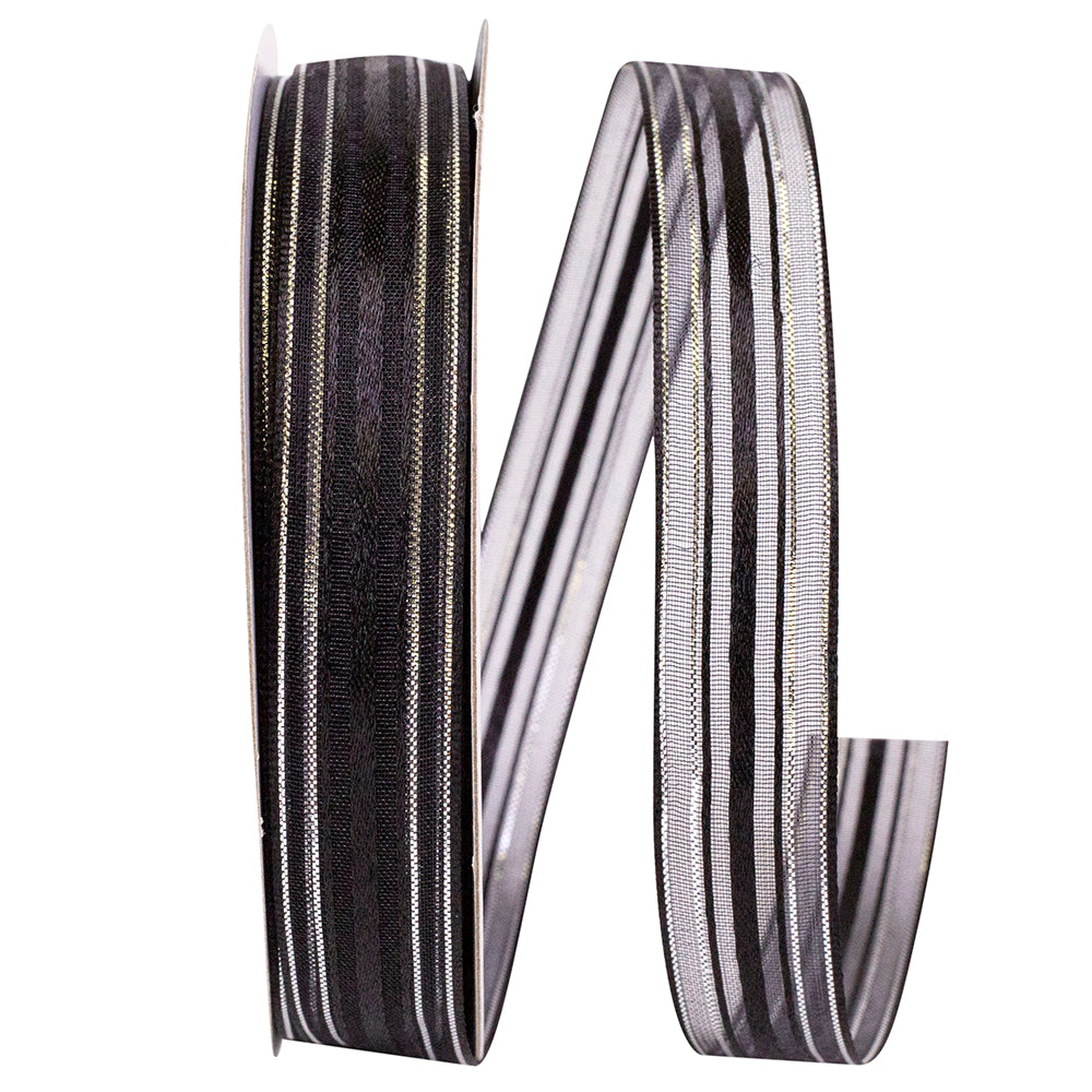 Black Silver 5 8 Inch Corsage Stripe Style Ribbon for Wreaths & Bows