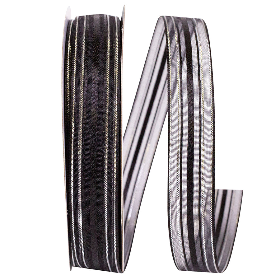 Black Silver 5 8 Inch Corsage Stripe Style Ribbon for Wreaths & Bows