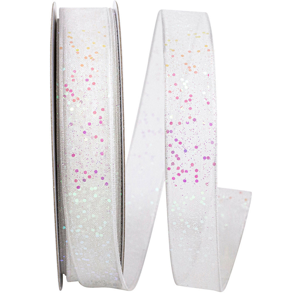 White 5 8 Inch Sheer Sparkle Wired Edge Ribbon Rd for Wreaths & Bows