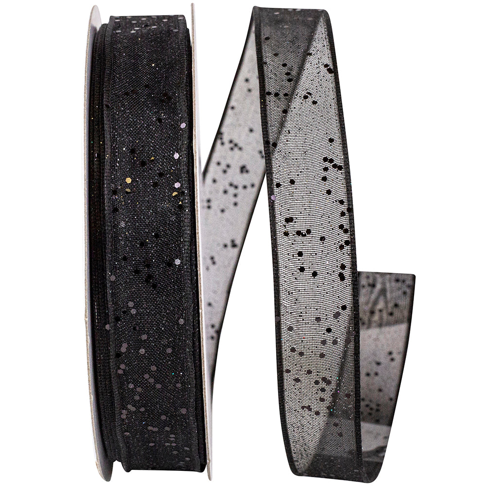 Black 5 8 Inch Sheer Sparkle Wired Edge Ribbon Rd for Wreaths & Bows