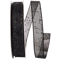 Black 5 8 Inch Sheer Sparkle Wired Edge Ribbon Rd for Wreaths & Bows