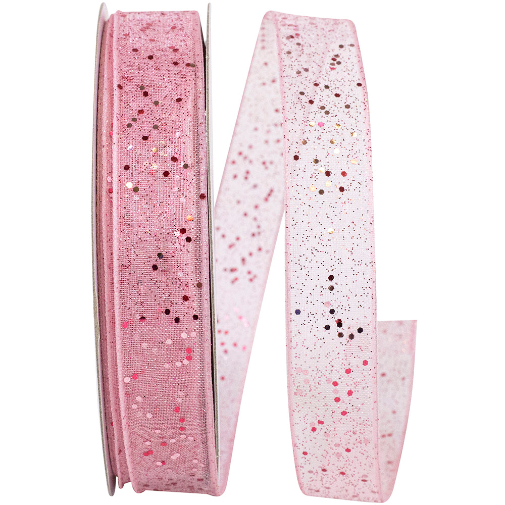 Pink 5 8 Inch Sheer Sparkle Wired Edge Ribbon Rd for Wreaths & Bows