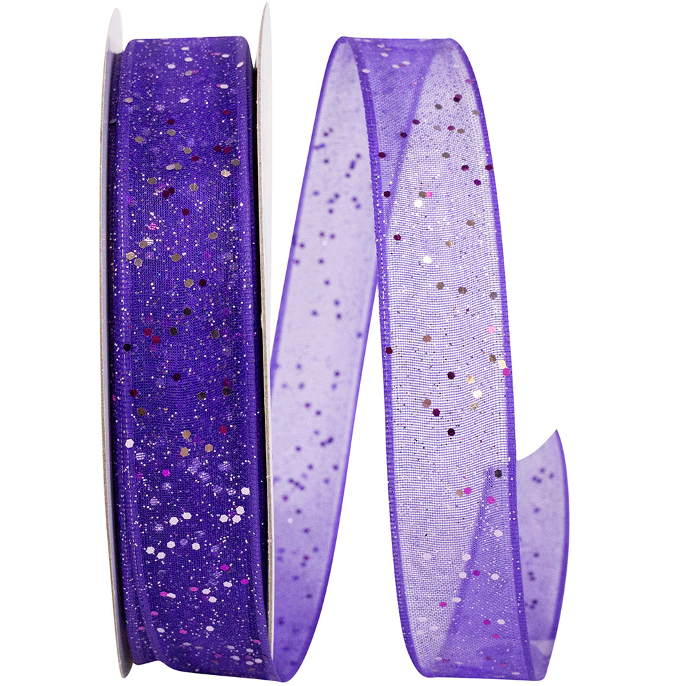 Purple 5 8 Inch Sheer Sparkle Wired Edge Ribbon Rd for Wreaths & Bows