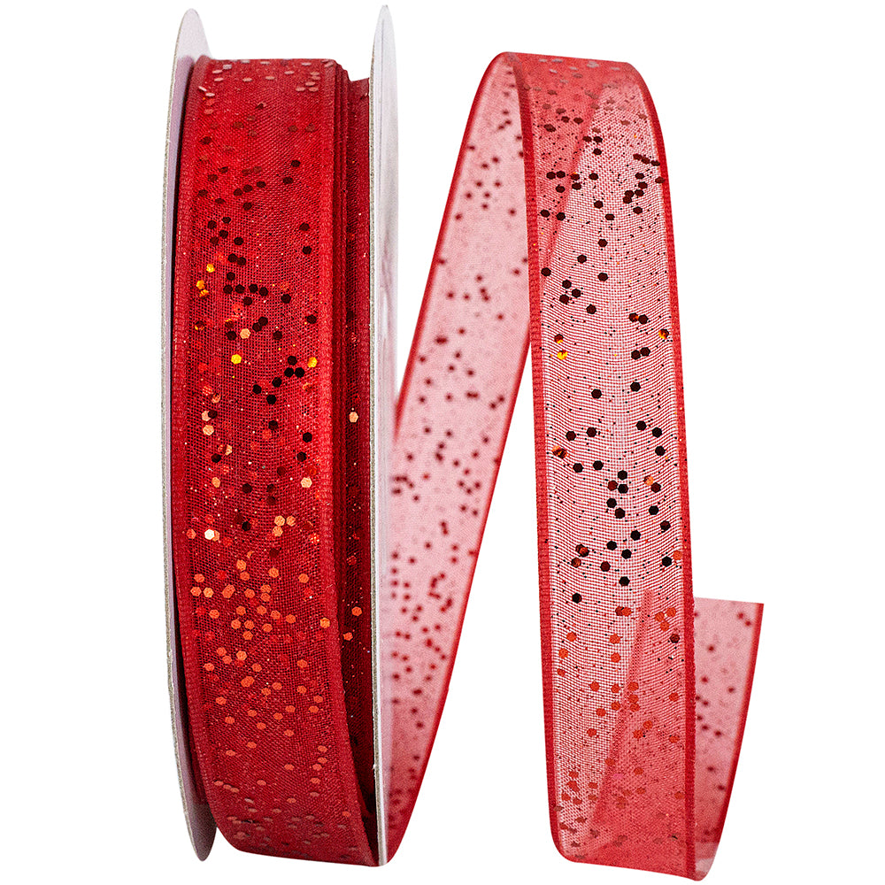 Red 5 8 Inch Sheer Sparkle Wired Edge Ribbon Rd for Wreaths & Bows