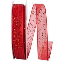 Red 5 8 Inch Sheer Sparkle Wired Edge Ribbon Rd for Wreaths & Bows