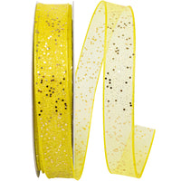 Yellow 5 8 Inch Sheer Sparkle Wired Edge Ribbon Rd for Wreaths & Bows