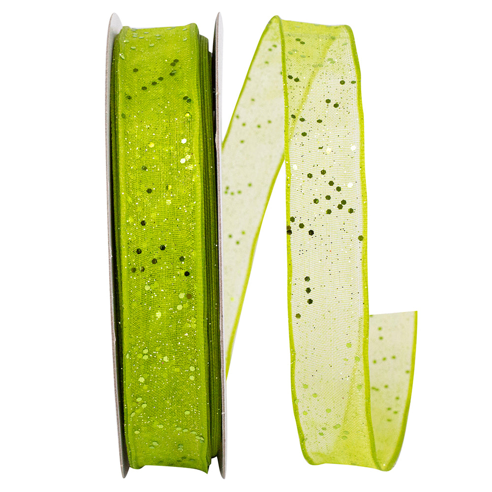 Lime 5 8 Inch Sheer Sparkle Wired Edge Ribbon Rd for Wreaths & Bows