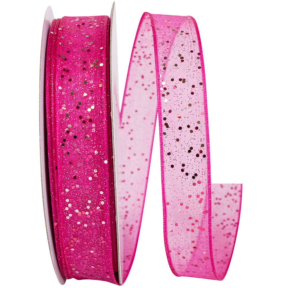 Fuchsia 5 8 Inch Sheer Sparkle Wired Edge Ribbon Rd for Wreaths & Bows