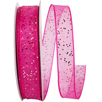 Fuchsia 5 8 Inch Sheer Sparkle Wired Edge Ribbon Rd for Wreaths & Bows