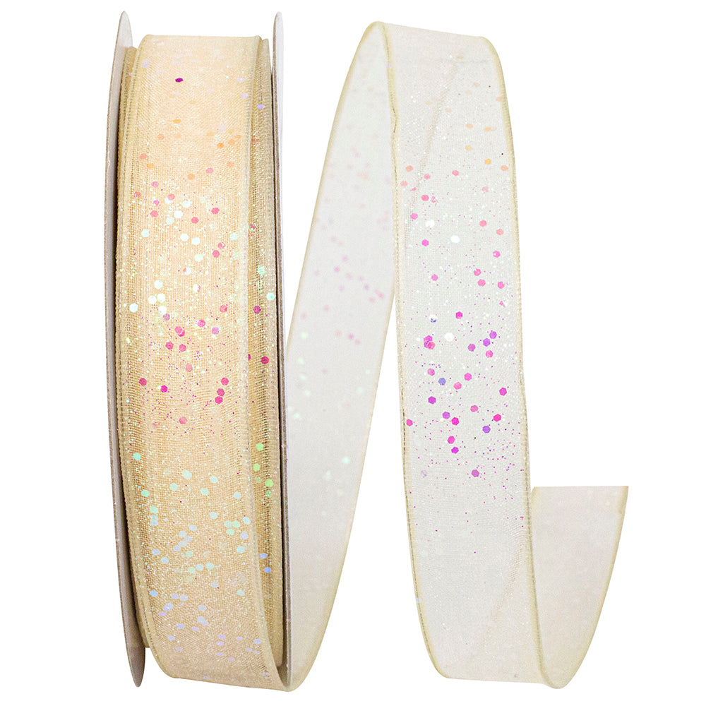 Ivory 5 8 Inch Sheer Sparkle Wired Edge Ribbon Rd for Wreaths & Bows