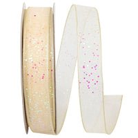 Ivory 5 8 Inch Sheer Sparkle Wired Edge Ribbon Rd for Wreaths & Bows