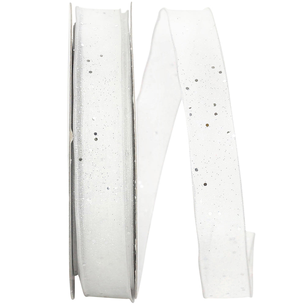 White Silver 5 8 Inch Sheer Sparkle Wired Edge Ribbon Rd for Wreaths & Bows