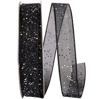Black Silver 5 8 Inch Sheer Sparkle Wired Edge Ribbon Rd for Wreaths & Bows