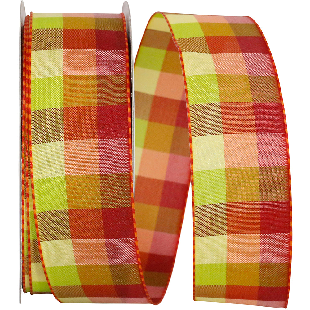 Multi 1-1 2 Inch Fashion Check Woven Wired Edge Ribbon for Wreaths & Bows