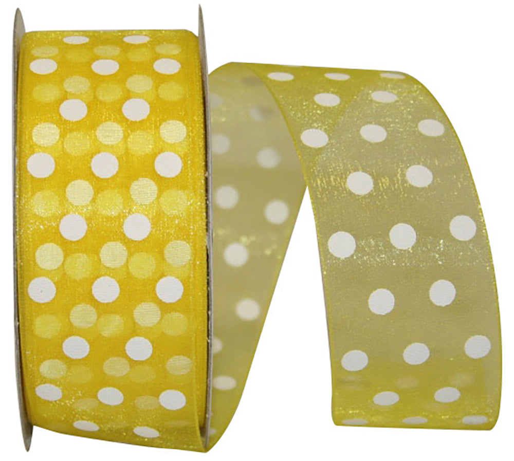 Lemon 1-1 2 Inch Sheer Dots Glee Ribbon Rd for Wreaths & Bows