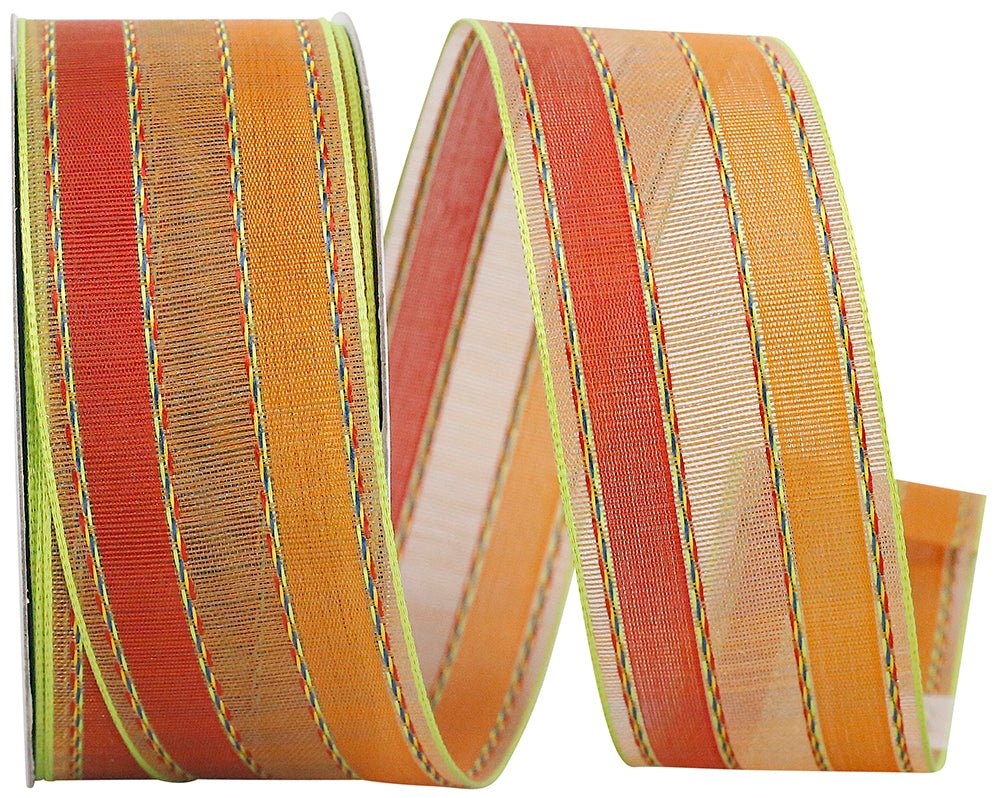 Orange 1-1 2 Inch Stripe Samantha Wired Edge Ribbon for Wreaths & Bows