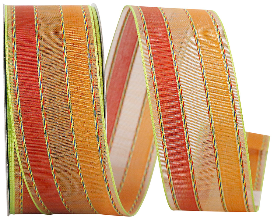 Orange 1-1 2 Inch Stripe Samantha Wired Edge Ribbon for Wreaths & Bows