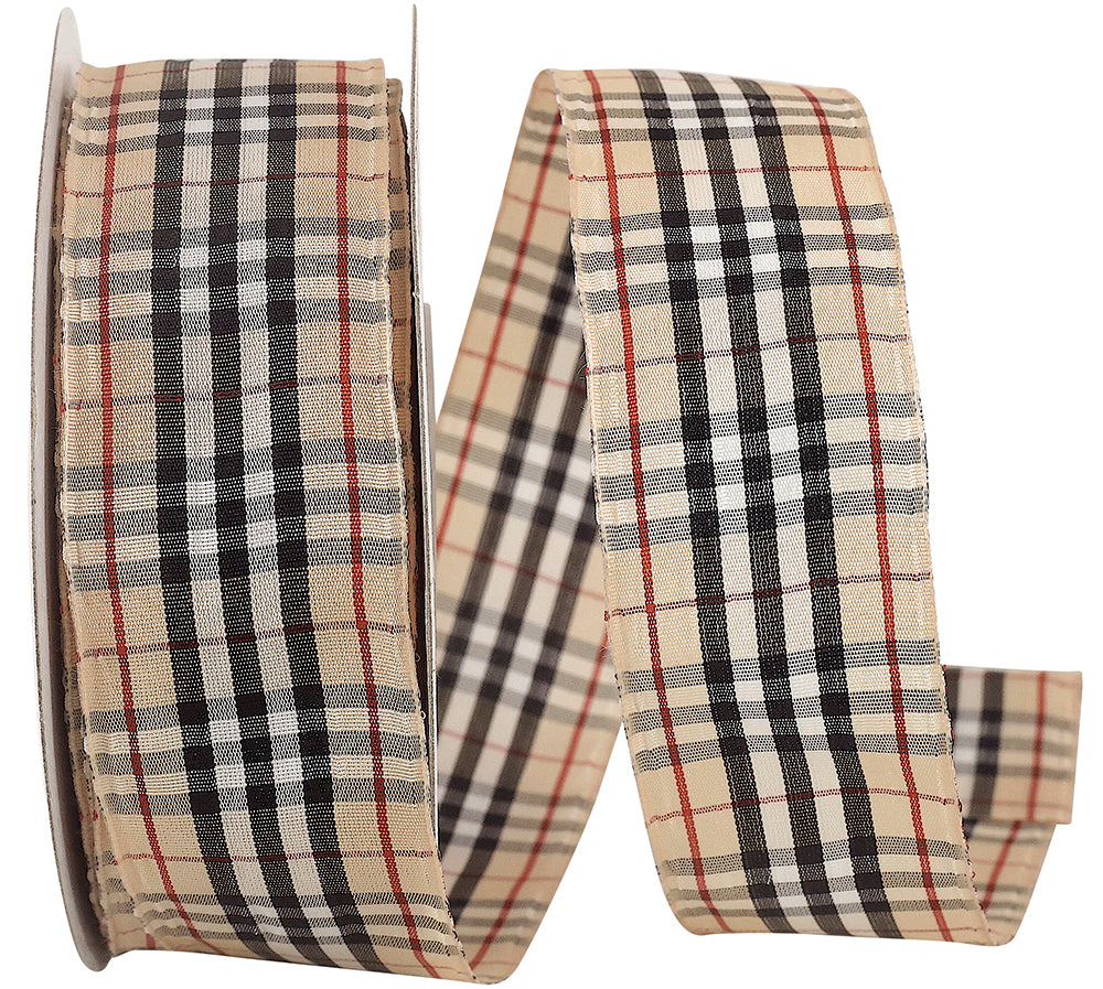 Burbank Plaid Wired Edge Ribbon Multi 1-1/2 Inch 25 Yards