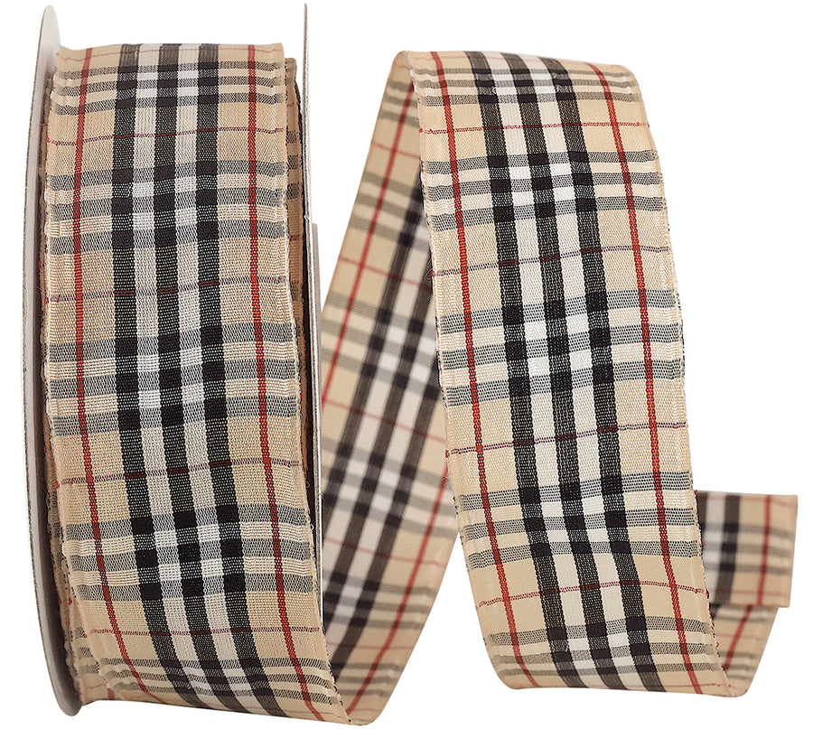 Burbank Plaid Wired Edge Ribbon Multi 1-1/2 Inch 25Yds
