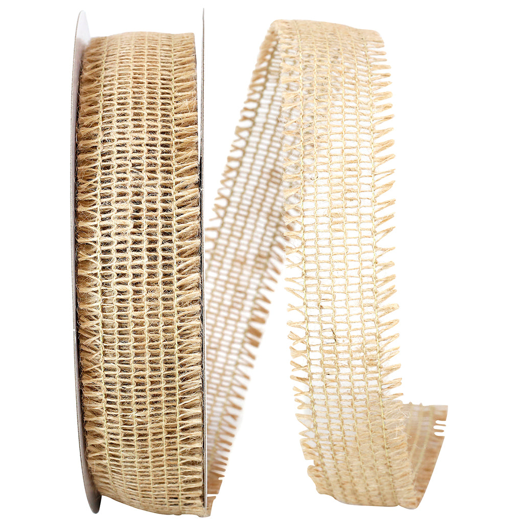 Burlap Weave Wired Edge Ribbon Natural 1-1/2 Inch 25 Yards