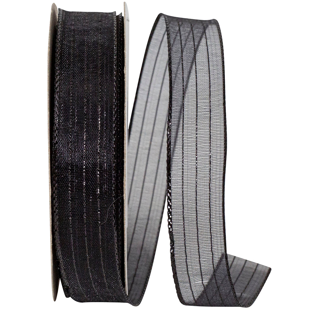 Metallic Organza Stripe Ribbon Black 5/8 Inch for Wreaths