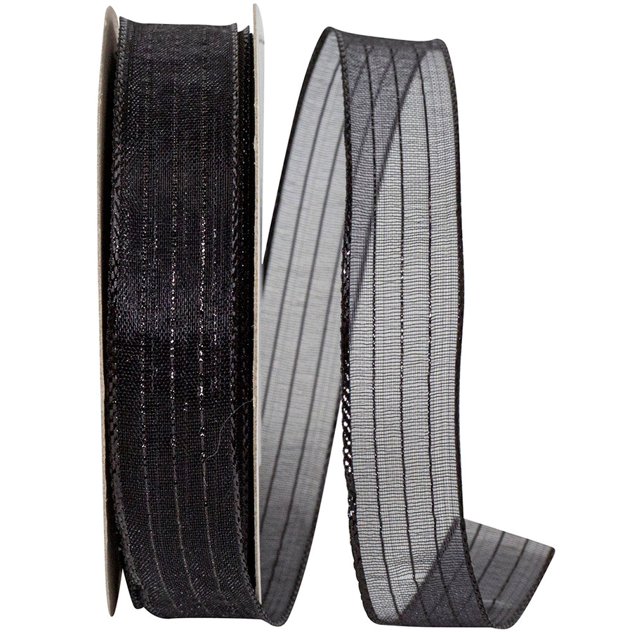 Metallic Organza Stripe Ribbon Black 5/8 Inch for Wreaths