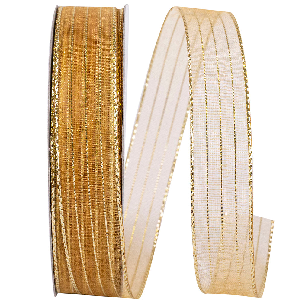 Gold Metallic Organza Stripe Ribbon 5/8 Inch for Bows