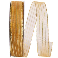 Gold Metallic Organza Stripe Ribbon 5/8 Inch for Bows