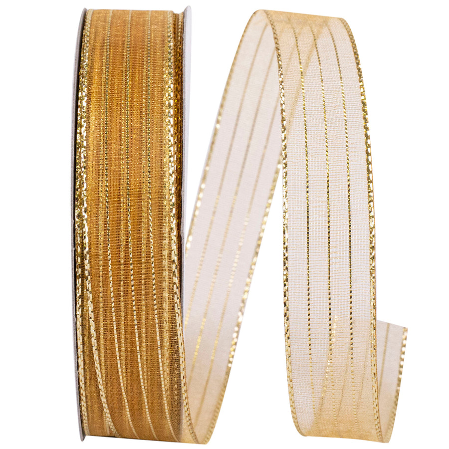 Gold Metallic Organza Stripe Ribbon 5/8 Inch for Bows