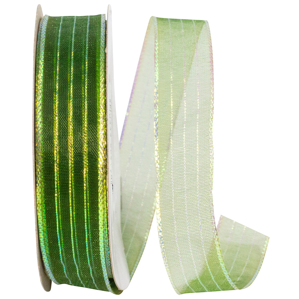 Moss Metallic Organza Stripe Ribbon 5/8 Inch for Bows