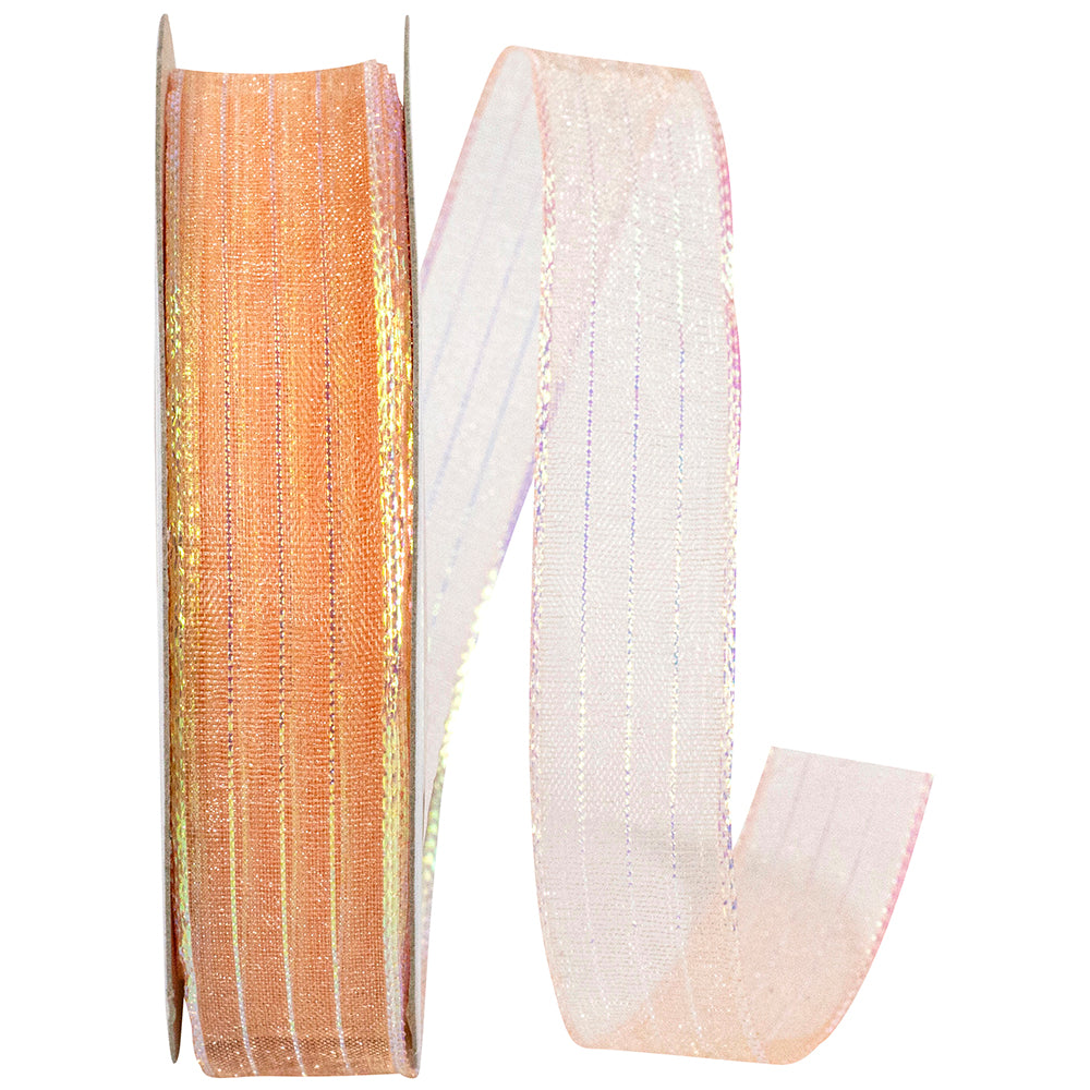 Peach Metallic Organza Stripe Ribbon 5/8 Inch for Bows