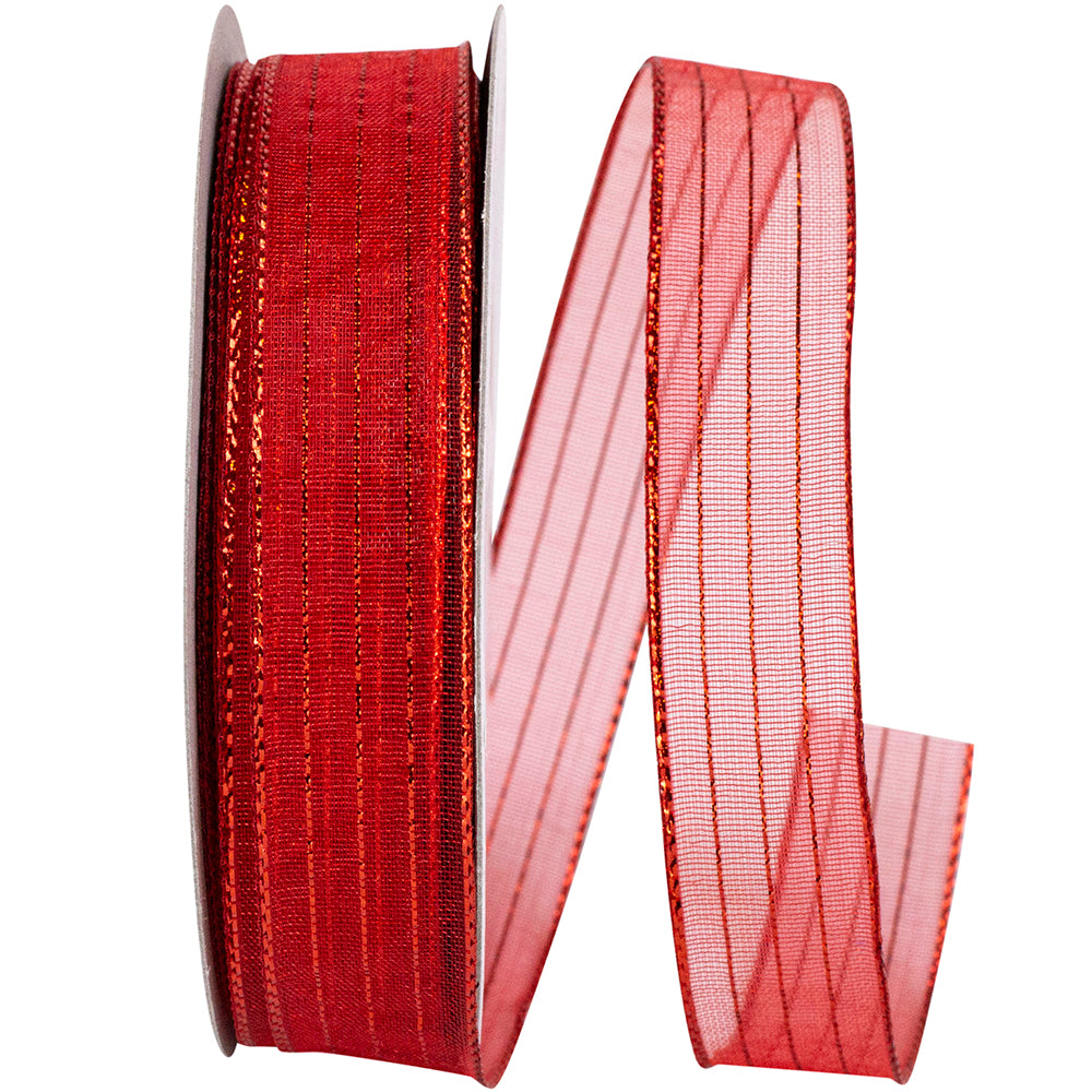 Red Metallic Organza Stripe Ribbon 5/8 Inch for Bows