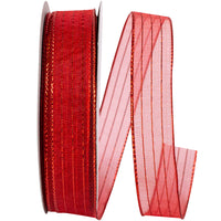 Red Metallic Organza Stripe Ribbon 5/8 Inch for Bows