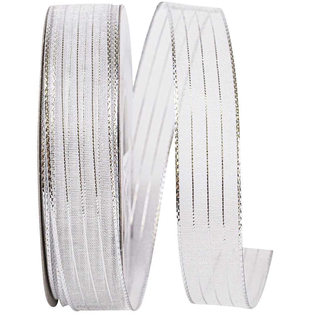 Metallic Organza Stripe Ribbon Silver 5/8 Inch 25Yds