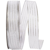 Metallic Organza Stripe Ribbon Silver 5/8 Inch 25Yds