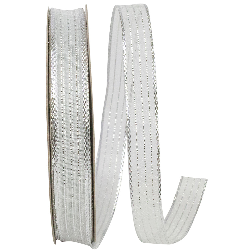 Metallic Organza Stripe Ribbon Silver 3/8 Inch for Bows