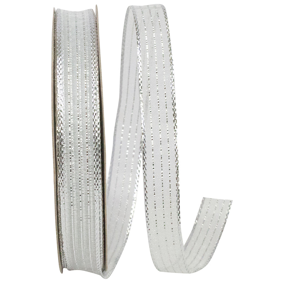 Metallic Organza Stripe Ribbon Silver 3/8 Inch for Bows