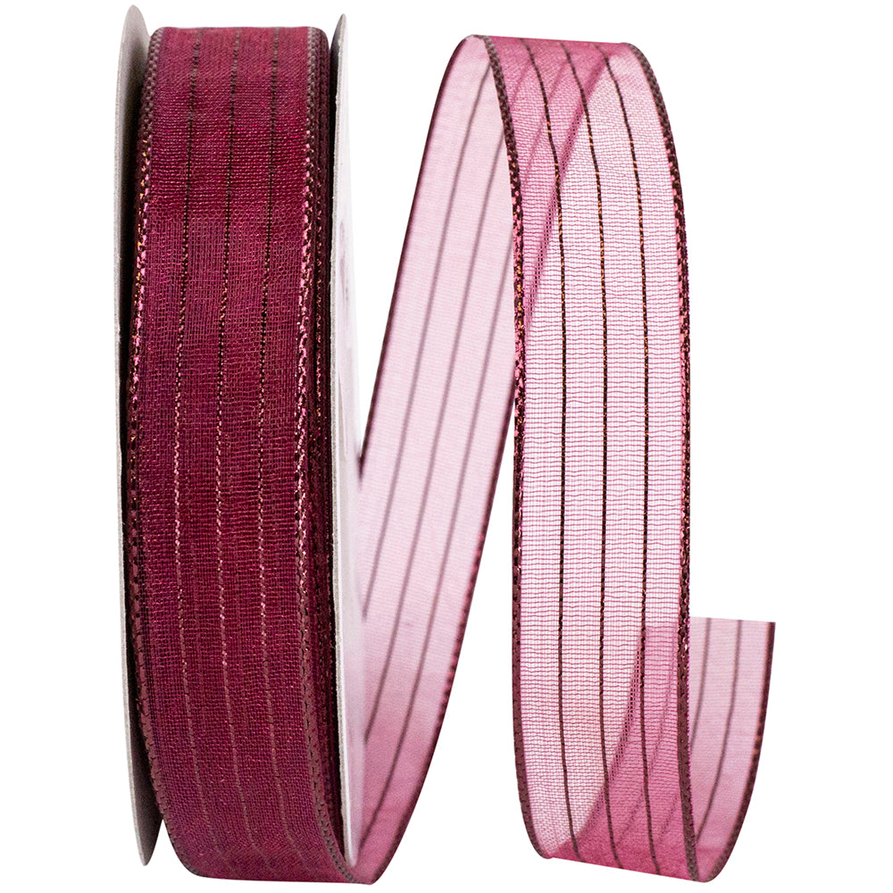 Burgundy Metallic Organza Stripe Ribbon 5/8 Inch for Bows