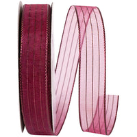 Burgundy Metallic Organza Stripe Ribbon 5/8 Inch for Bows