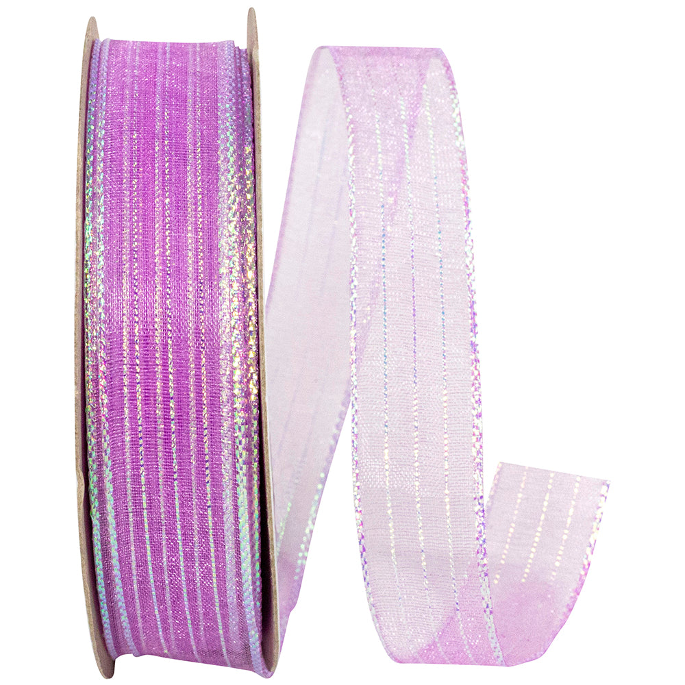 Iris Metallic Organza Stripe Ribbon 5/8 Inch 25 Yards