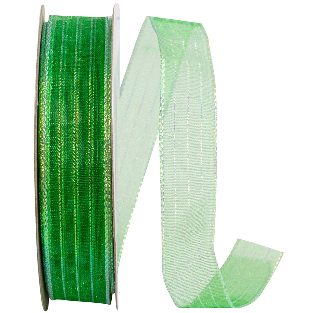 Emerald Metallic Organza Stripe Ribbon 5/8 Inch for Bows